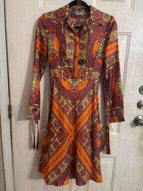 Philosophy Alberta Ferretti Orange & Maroon Paisley Long-Sleeve Shirt Dress